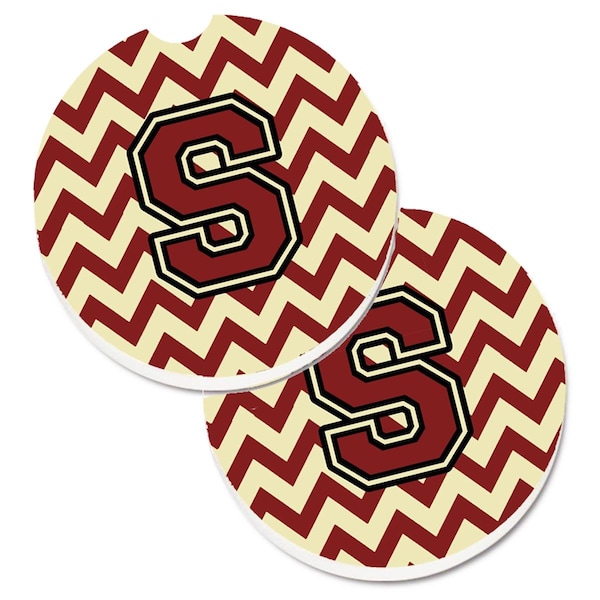 Carolines Treasures Letter S Chevron Maroon and Gold Set of 2 Cup Holder Car Coaster CJ1061-SCARC - main
